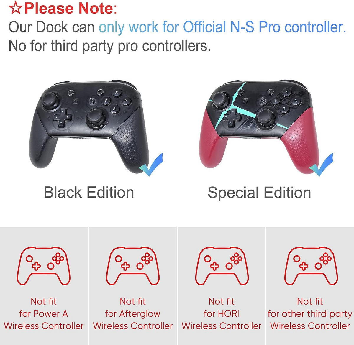 FastSnail Charging Dock Compatible with Nintendo Switch Pro Controllers and for Joy Cons & OLED Model for Joycon,Multifunction Charger Stand for Switch with 2 USB 2.0 Plug and 2.0 Ports