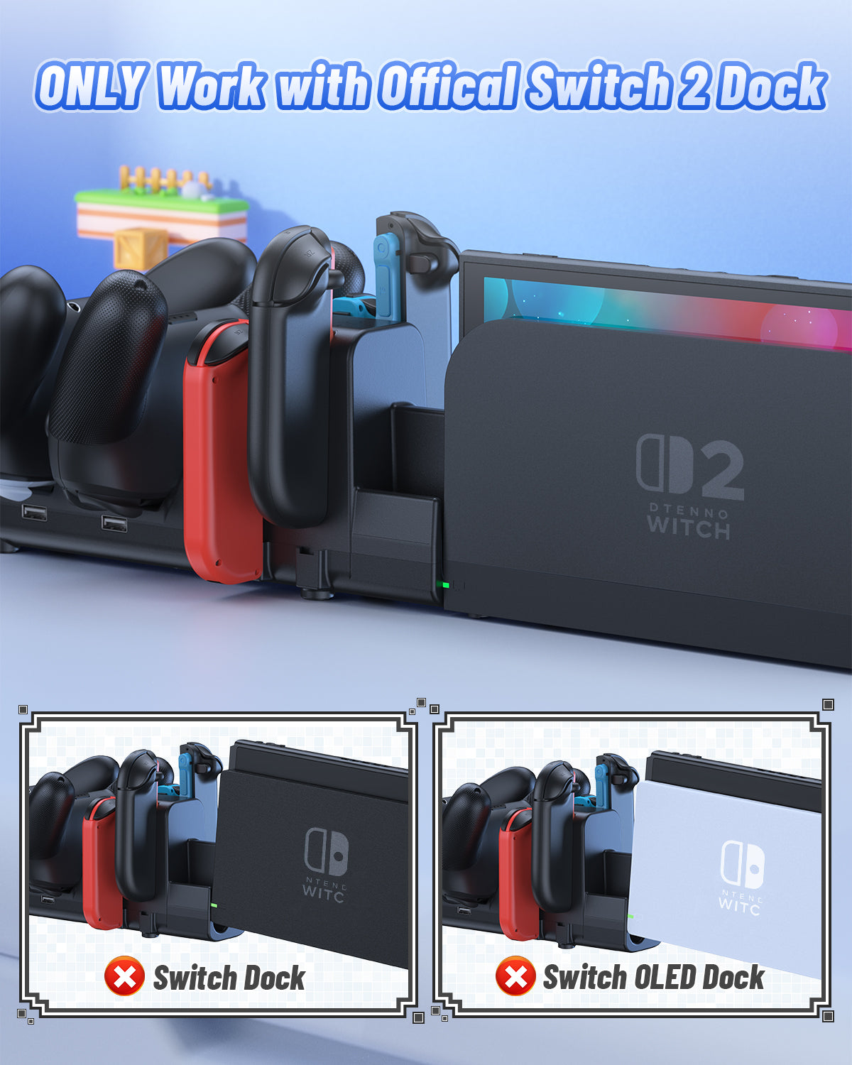10-in-1 Controller Charging Dock for Switch 2 & 1 with RGB Lights