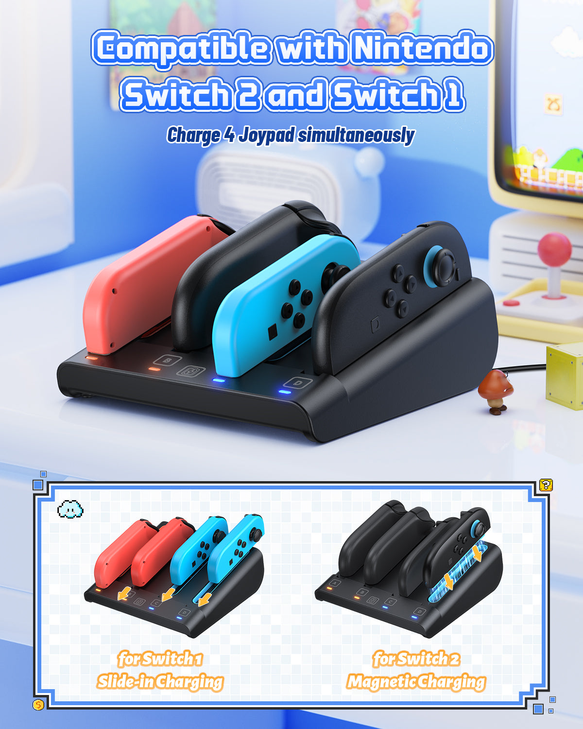 8-in-1 Charging Dock for Switch 2, Switch 1 & OLED Controllers