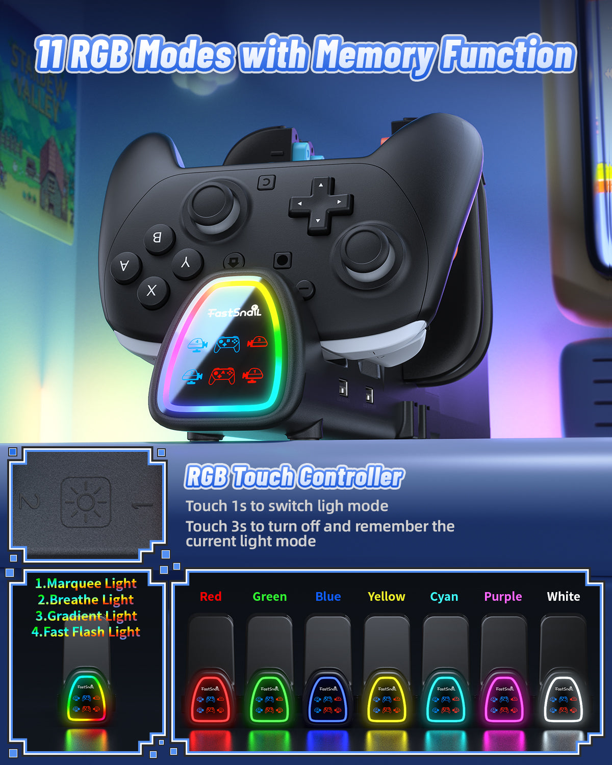 10-in-1 Controller Charging Dock for Switch 2 & 1 with RGB Lights