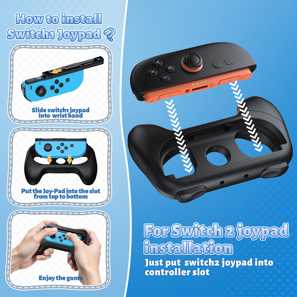 Controller Handle Grips for Switch 2, 1 & OLED (Black,Black)