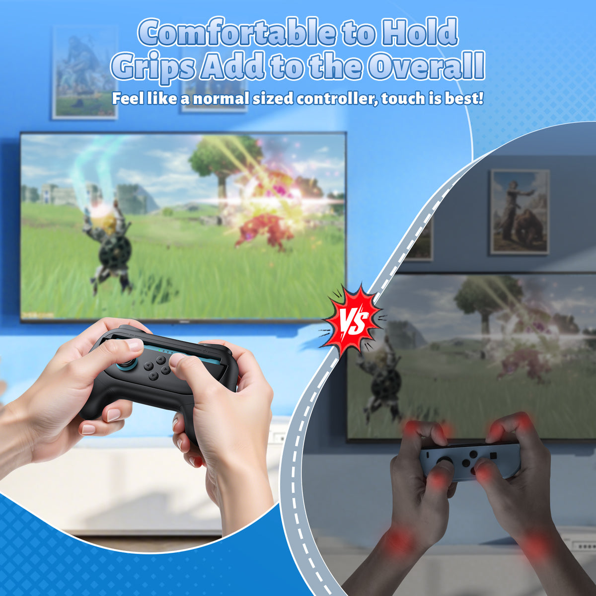 Controller Handle Grips for Switch 2, 1 & OLED (Black,Black)