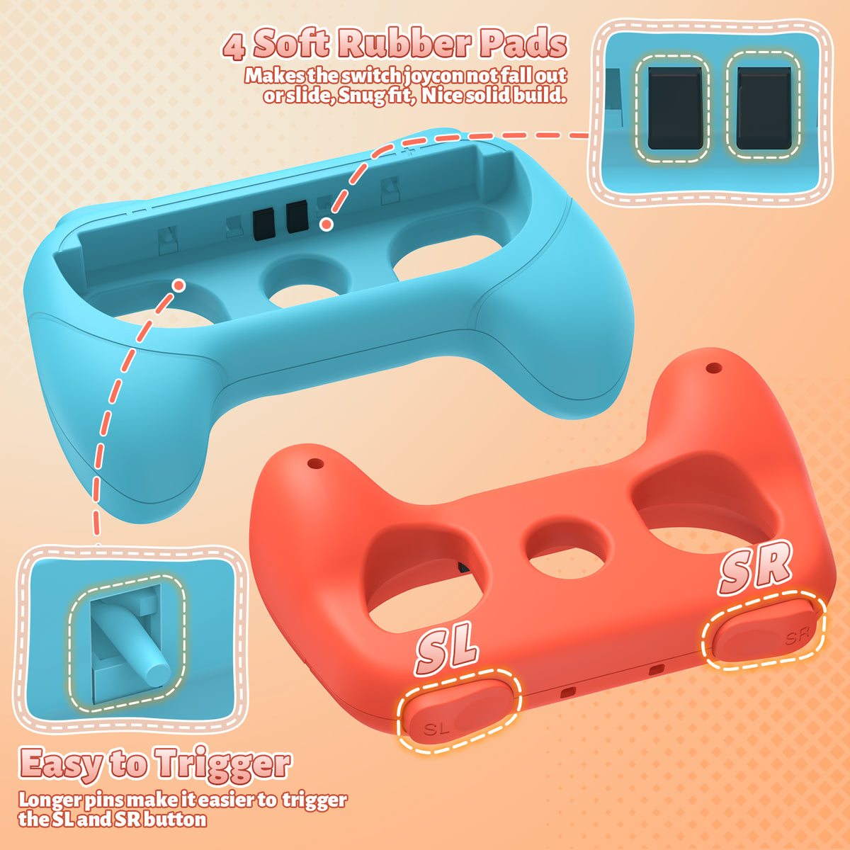 Controller Handle Grips for Switch 2, 1 & OLED (Blue,Orange)