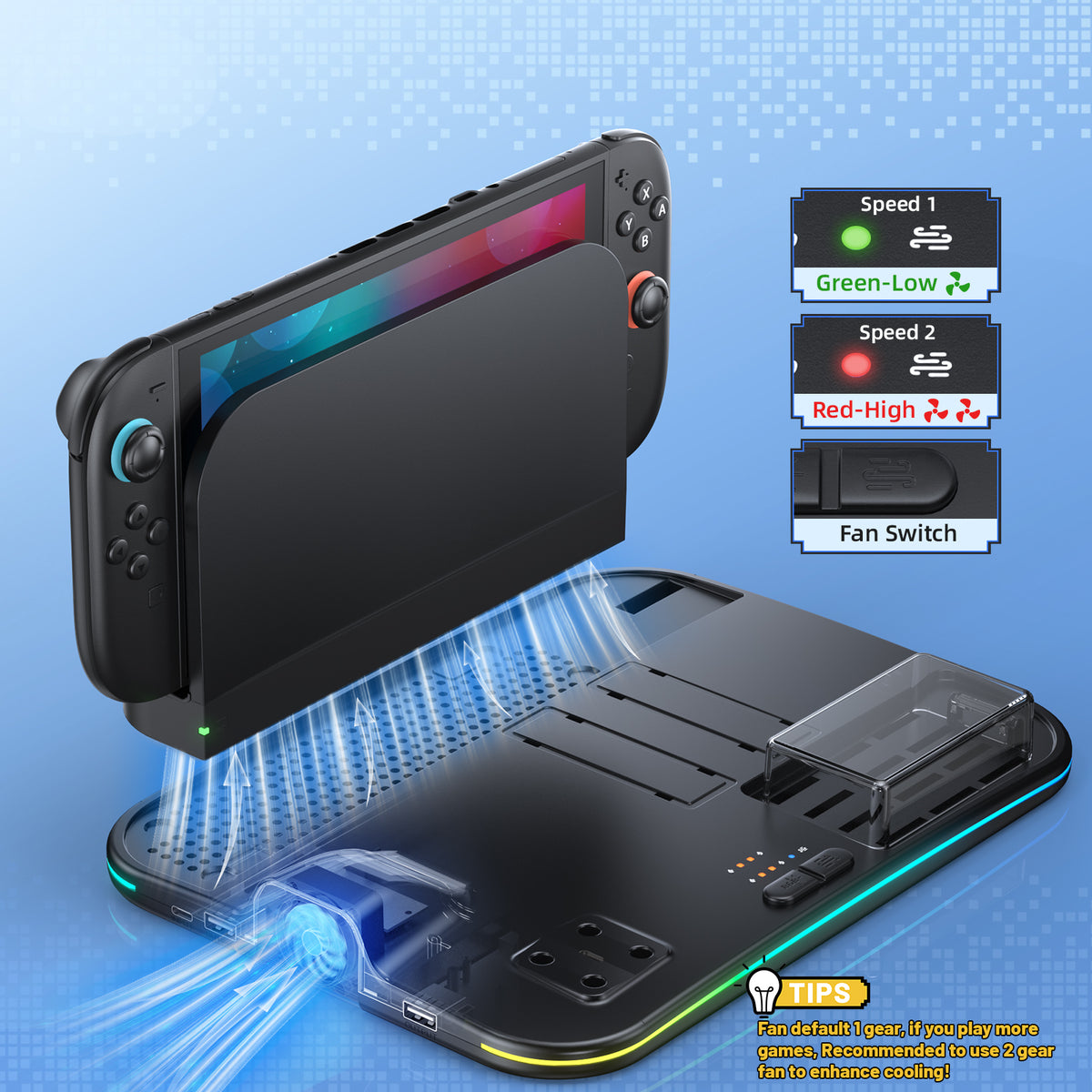 Charging Dock & Organizer with Cooling Fan for Switch 2, Switch 1 & OLED