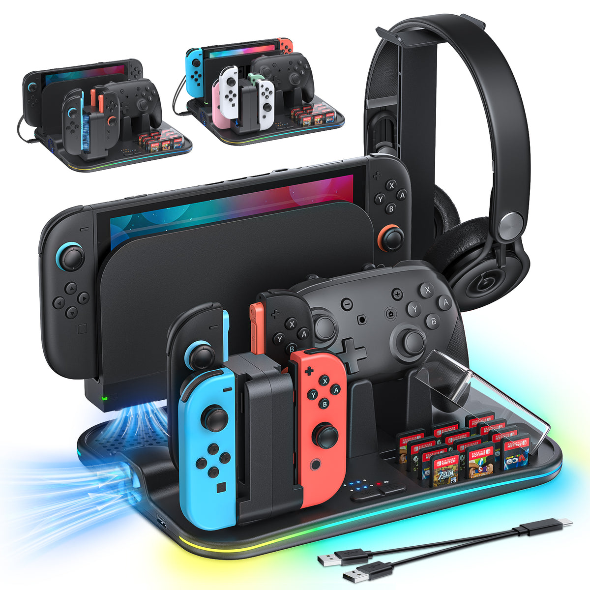 Charging Dock & Organizer with Cooling Fan for Switch 2, Switch 1 & OLED