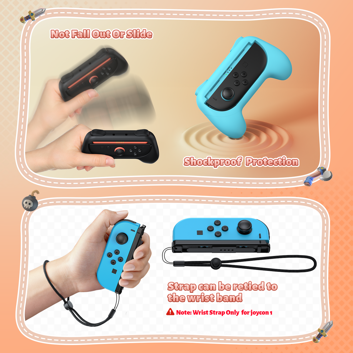 Controller Handle Grips for Switch 2, 1 & OLED (Blue,Orange)