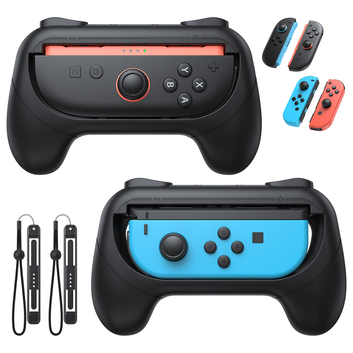 Controller Handle Grips for Switch 2, 1 & OLED (Black,Black)