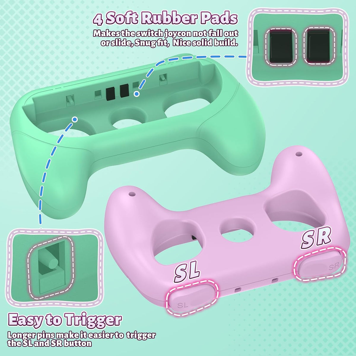 Controller Handle Grips for Switch 2, 1 & OLED (Light Purple, Light Green)