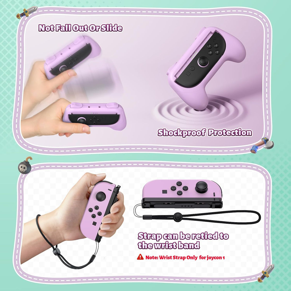 Controller Handle Grips for Switch 2, 1 & OLED (Light Purple, Light Green)