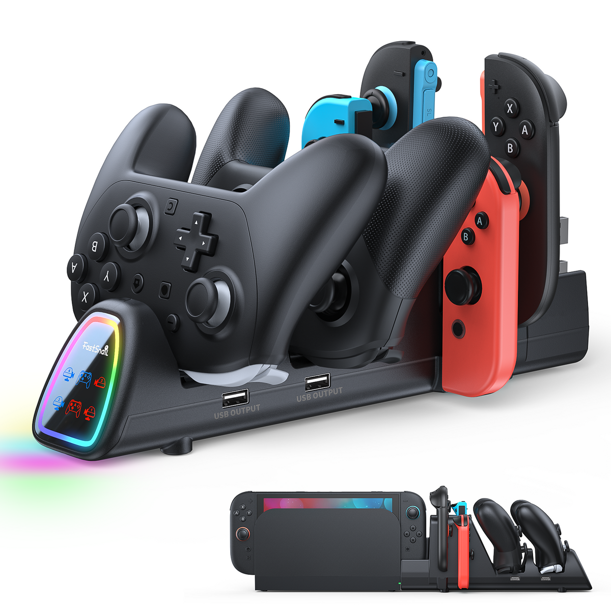 10-in-1 Controller Charging Dock for Switch 2 & 1 with RGB Lights