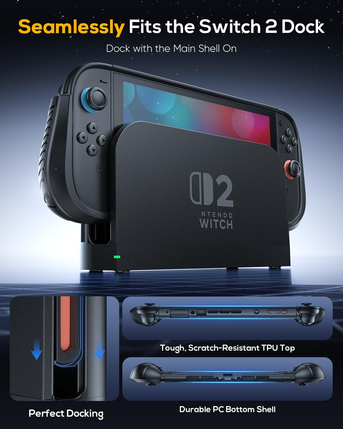 Dockable Protective Case for Switch 2 with Ergonomic Grips