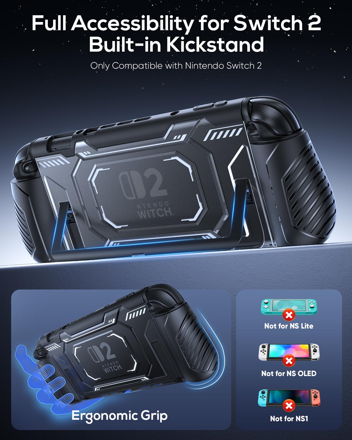 Dockable Protective Case for Switch 2 with Ergonomic Grips