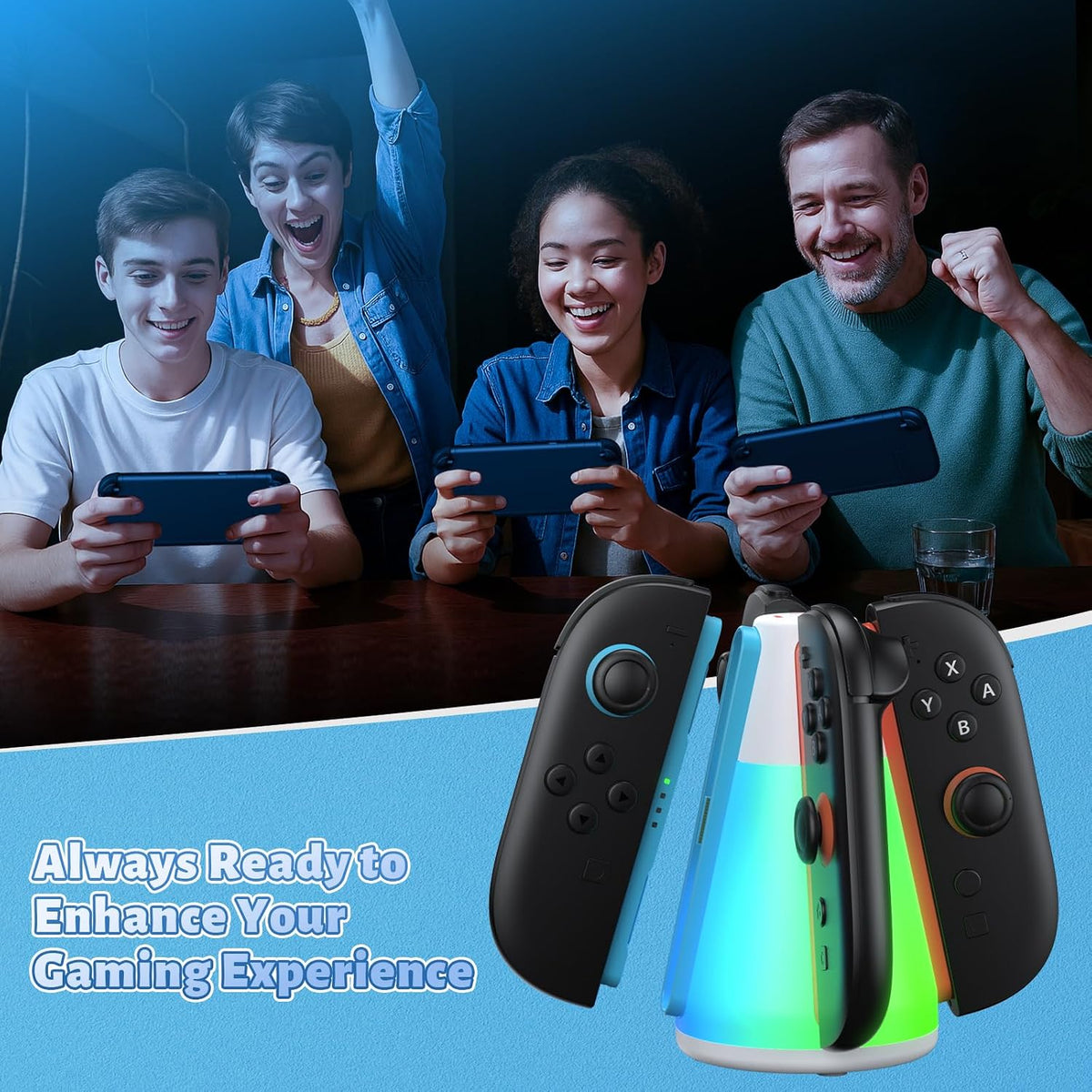 4-in-1 Magnetic Controller Charging Dock for Switch 2 with RGB Lights