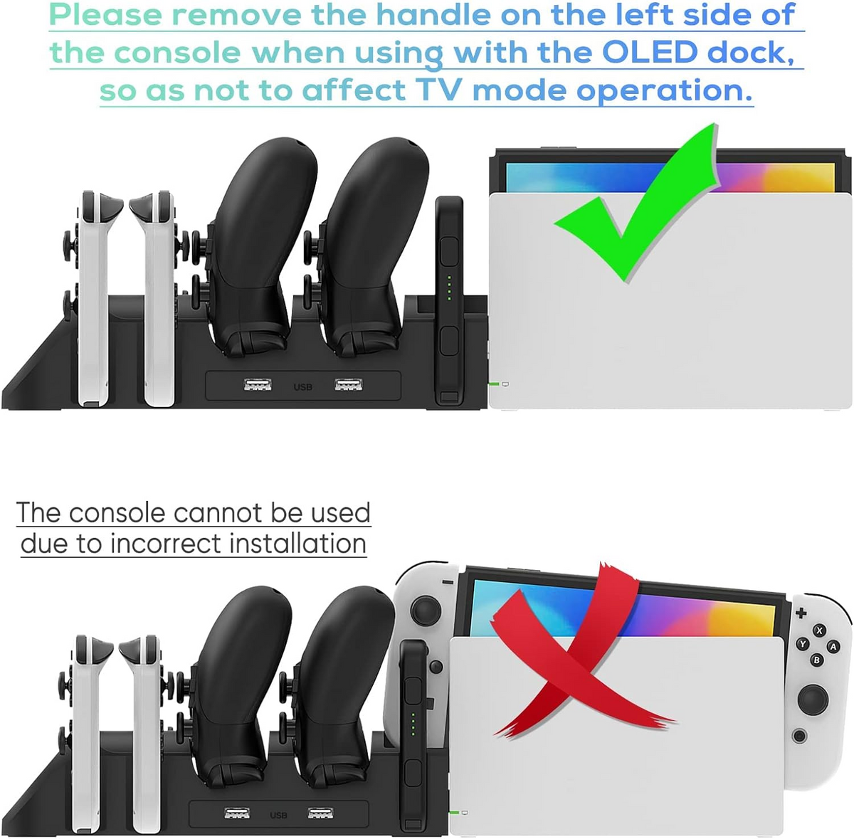 FastSnail Charging Dock Compatible with Nintendo Switch Pro Controllers and for Joy Cons & OLED Model for Joycon,Multifunction Charger Stand for Switch with 2 USB 2.0 Plug and 2.0 Ports