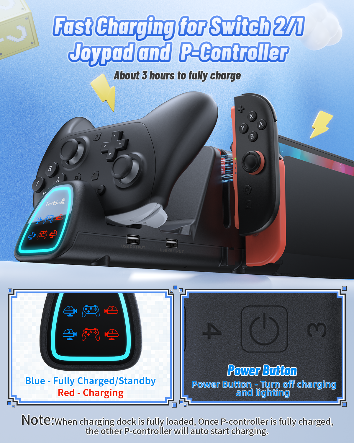 10-in-1 Controller Charging Dock for Switch 2 & 1 with RGB Lights