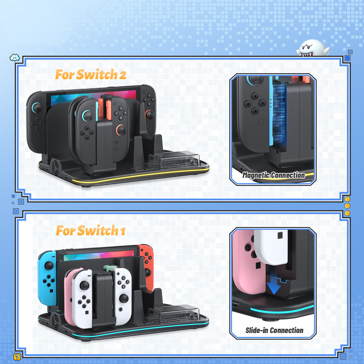 Charging Dock & Organizer with Cooling Fan for Switch 2, Switch 1 & OLED