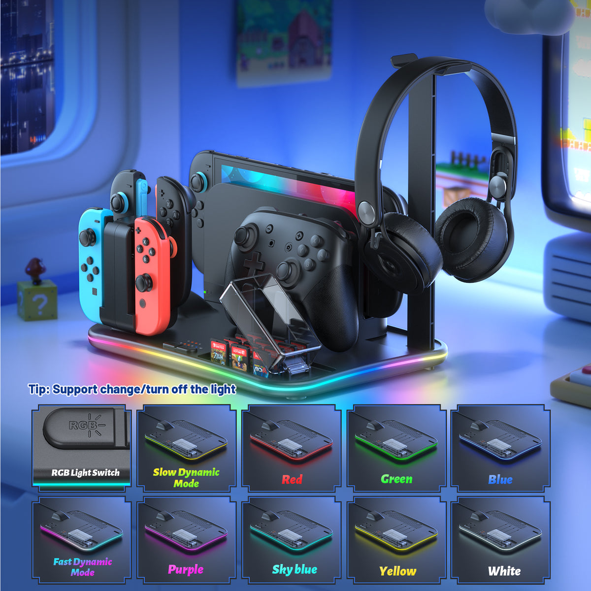 Charging Dock & Organizer with Cooling Fan for Switch 2, Switch 1 & OLED