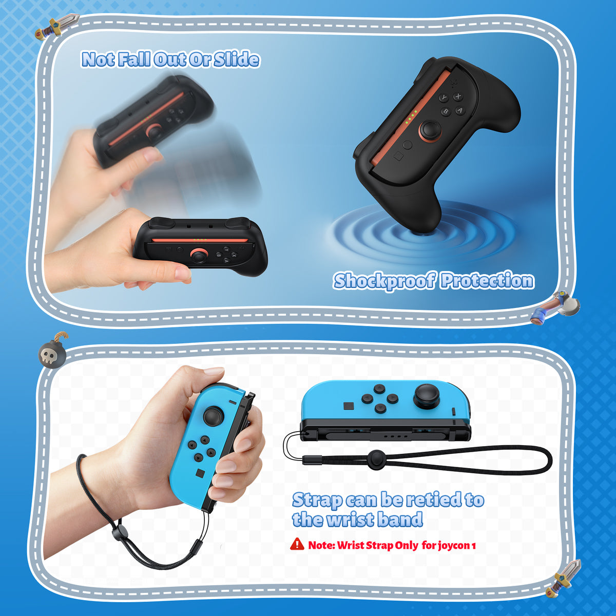 Controller Handle Grips for Switch 2, 1 & OLED (Black,Black)
