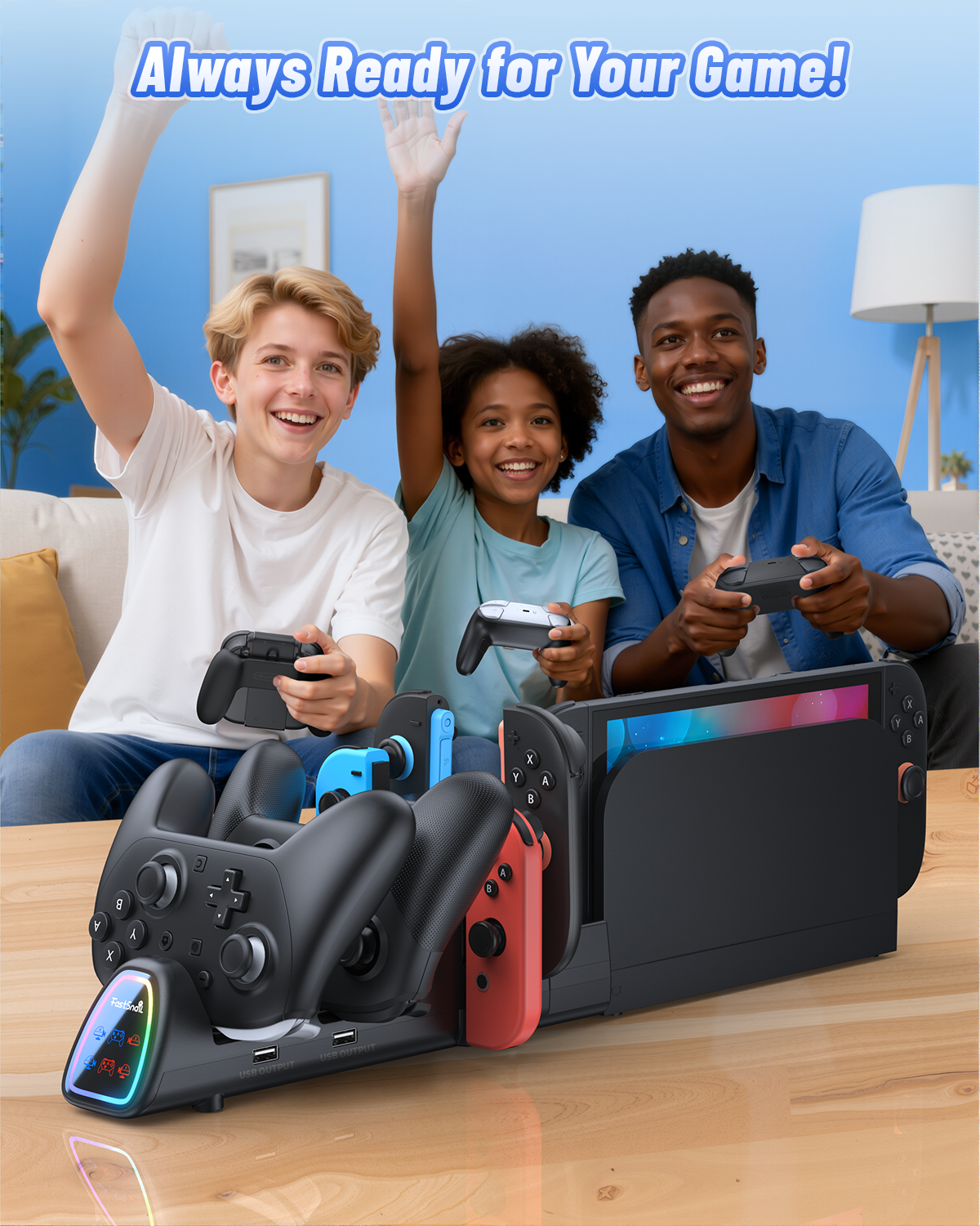 10-in-1 Controller Charging Dock for Switch 2 & 1 with RGB Lights