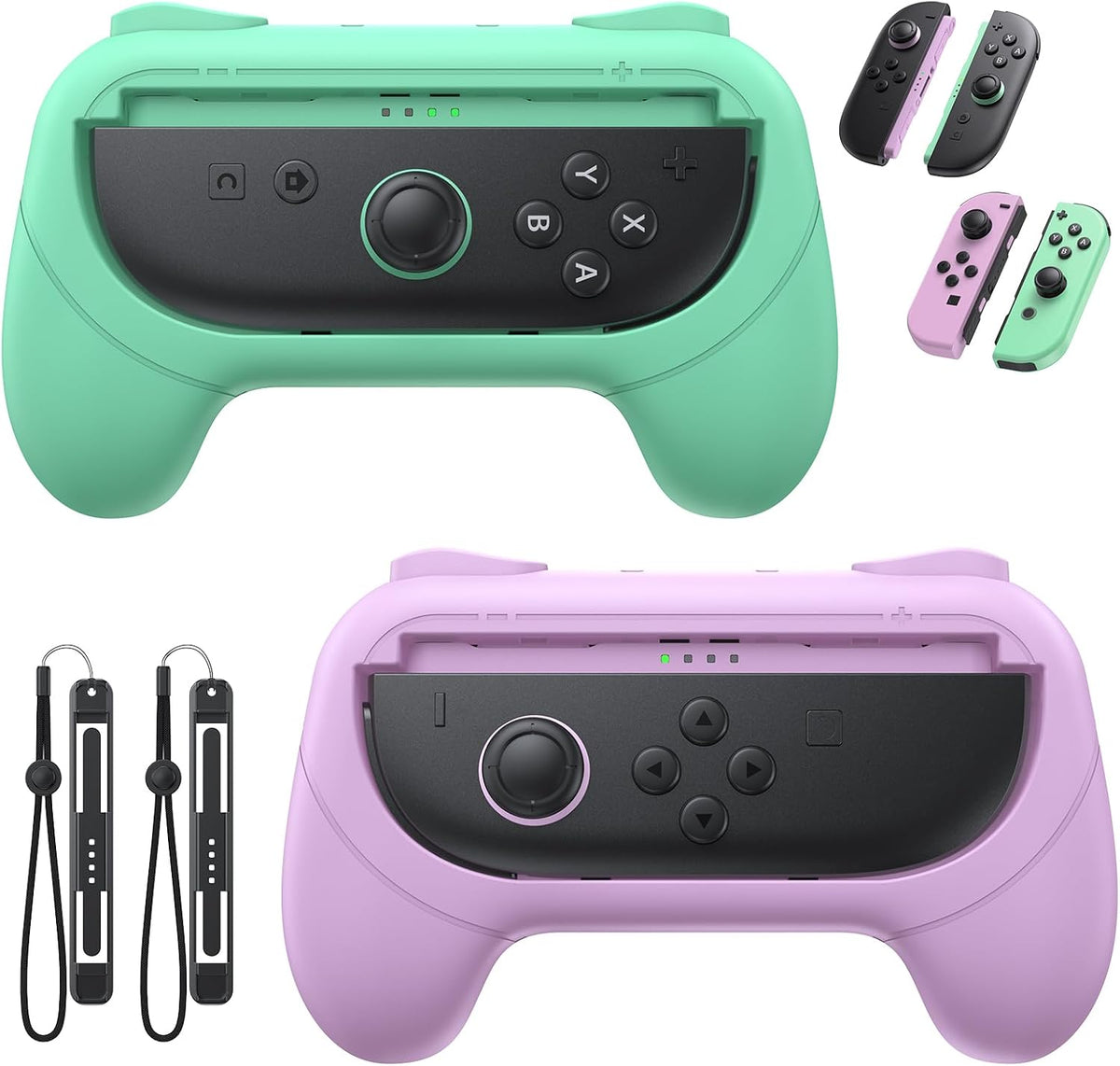 Controller Handle Grips for Switch 2, 1 & OLED (Light Purple, Light Green)