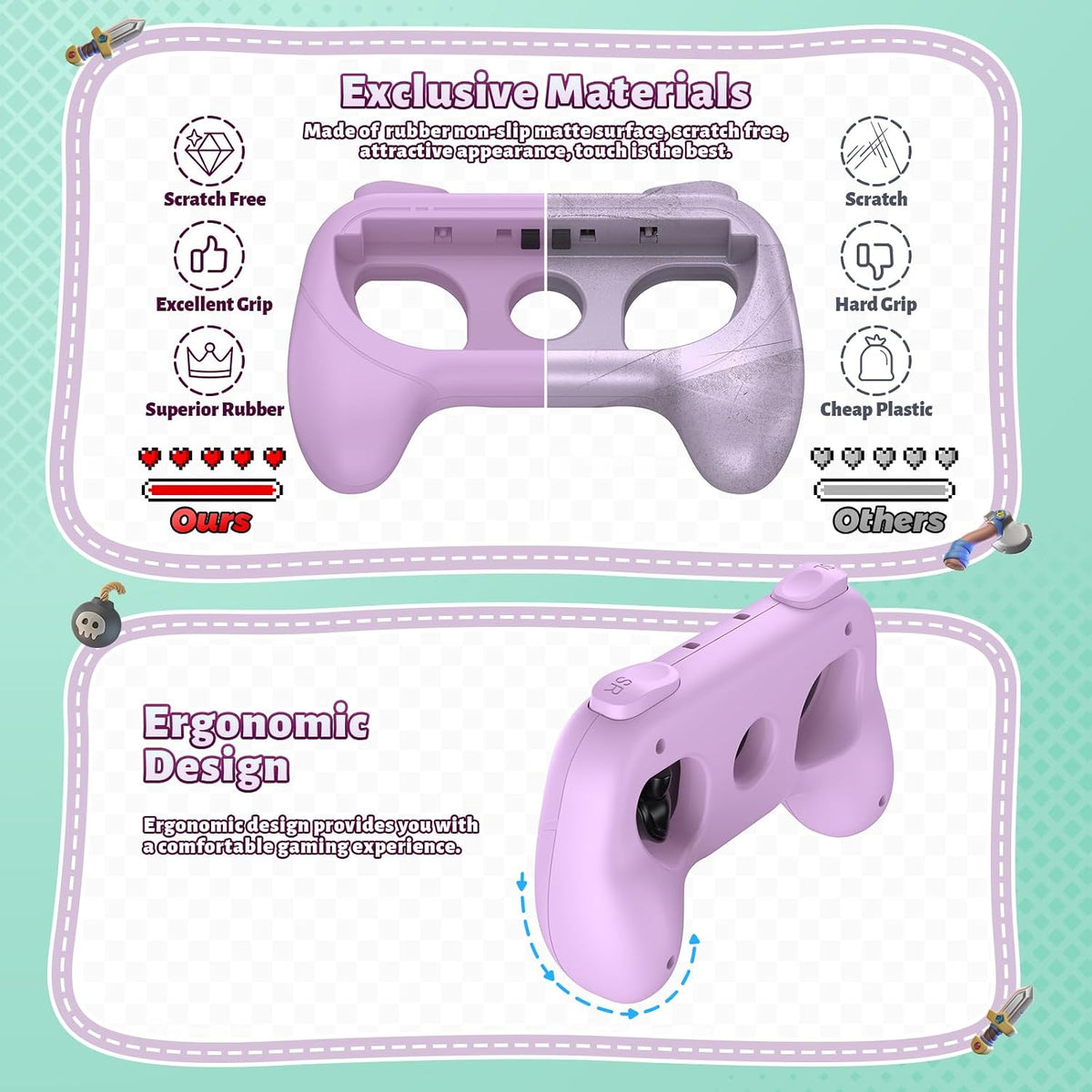 Controller Handle Grips for Switch 2, 1 & OLED (Light Purple, Light Green)