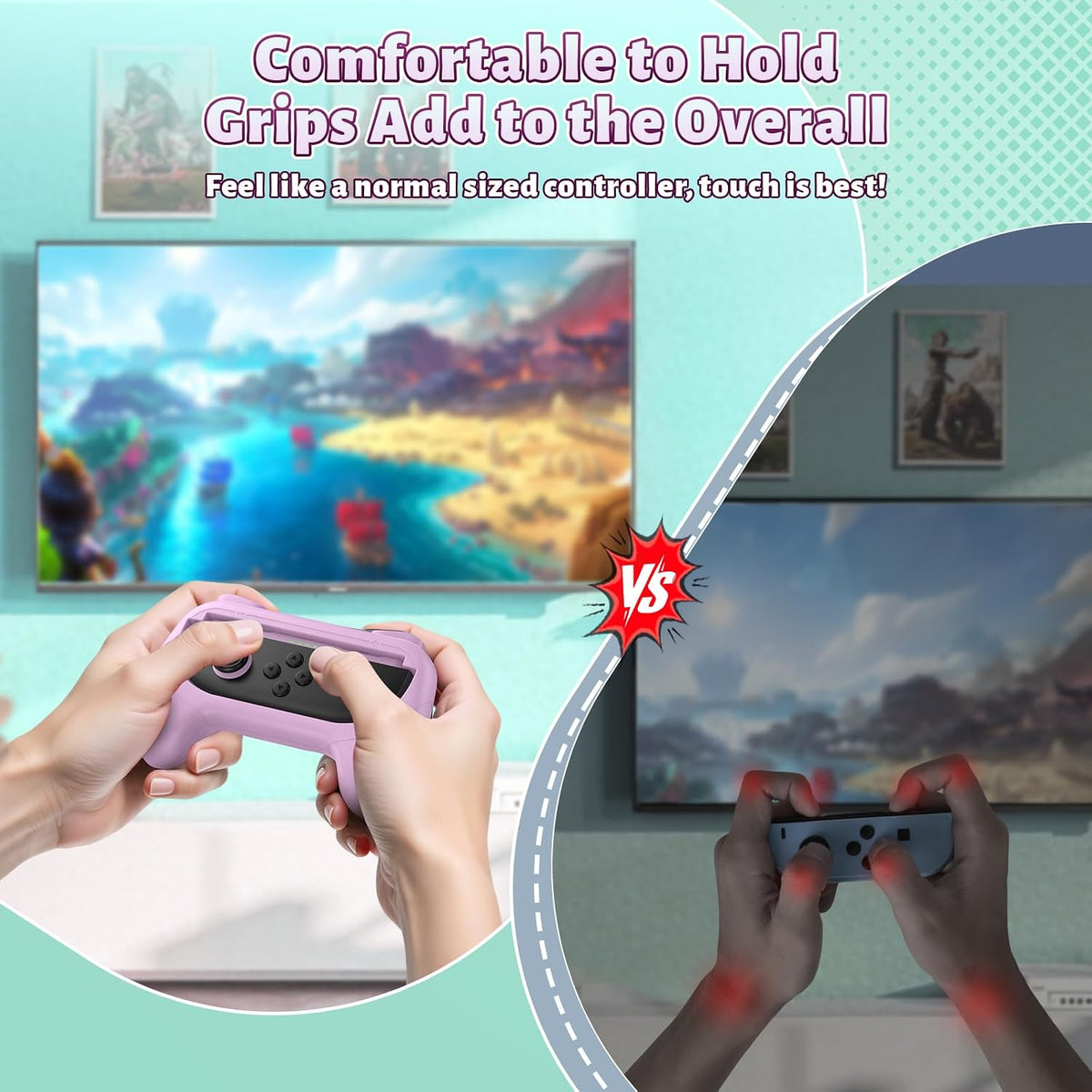Controller Handle Grips for Switch 2, 1 & OLED (Light Purple, Light Green)