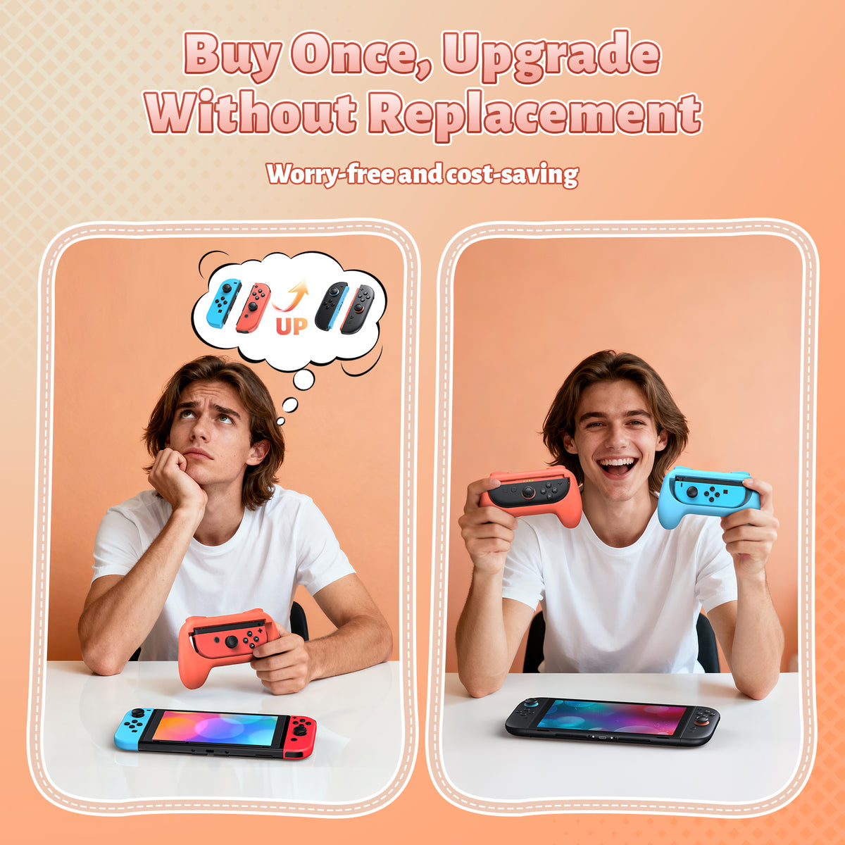 Controller Handle Grips for Switch 2, 1 & OLED (Blue,Orange)