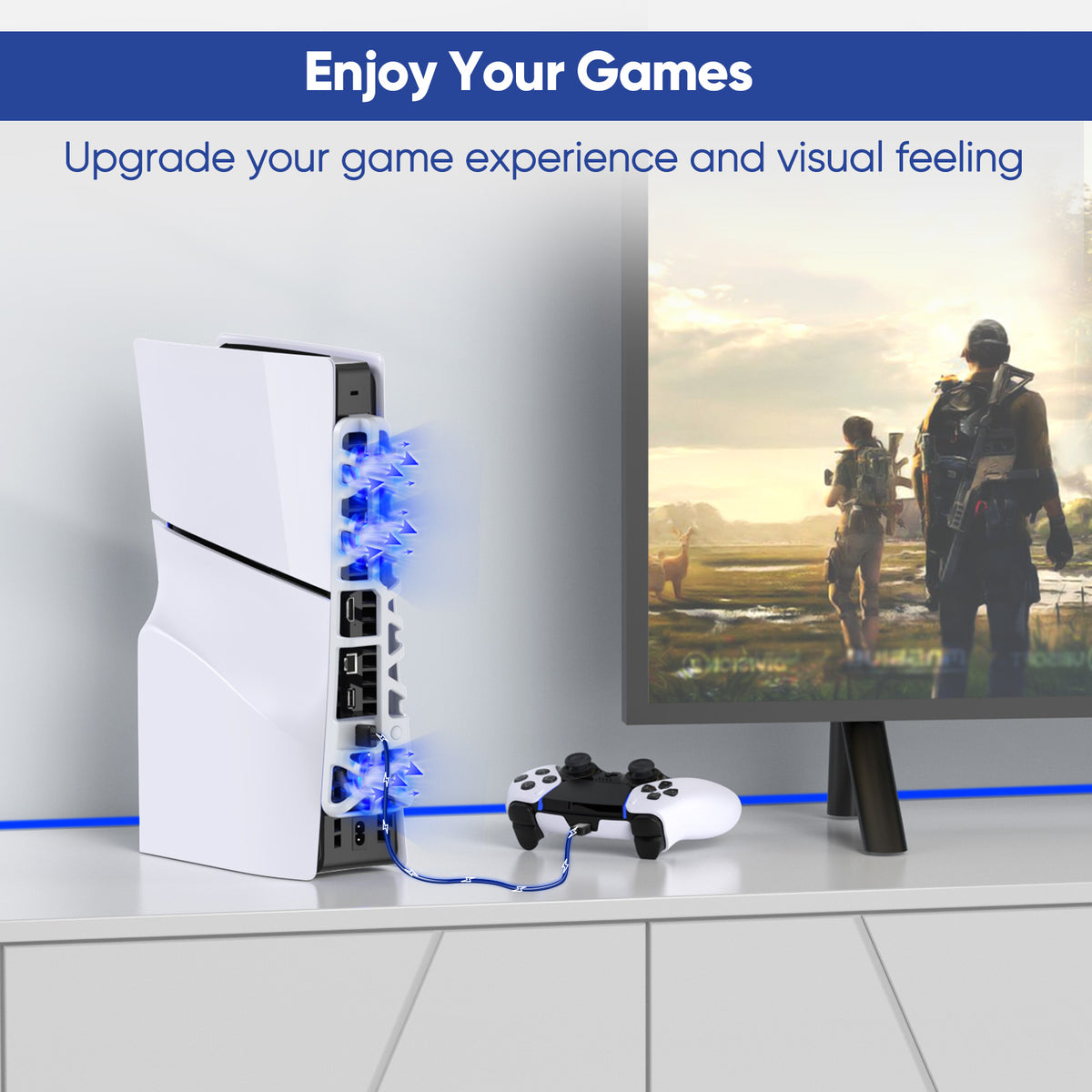 Cooling Fan for PS5 Slim Console, Quiet Cooling System with Memory Function and LED Light, Cooler Accessories with 3 High-Speed Fans & USB 3.0 Port for PS5 Slim Digital & Discs Edition