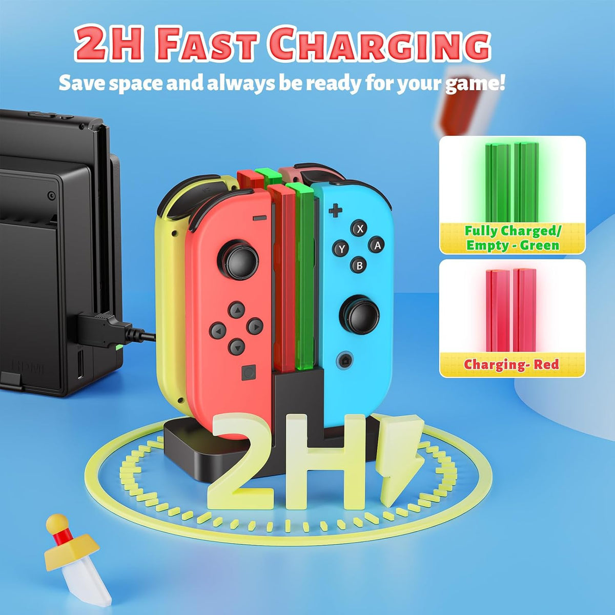 Charging Dock for Switch 1 & OLED Controllers with LED Indicators
