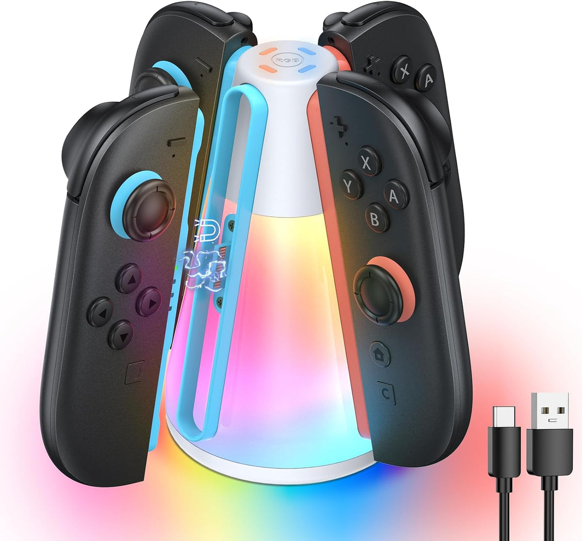 4-in-1 Magnetic Controller Charging Dock for Switch 2 with RGB Lights