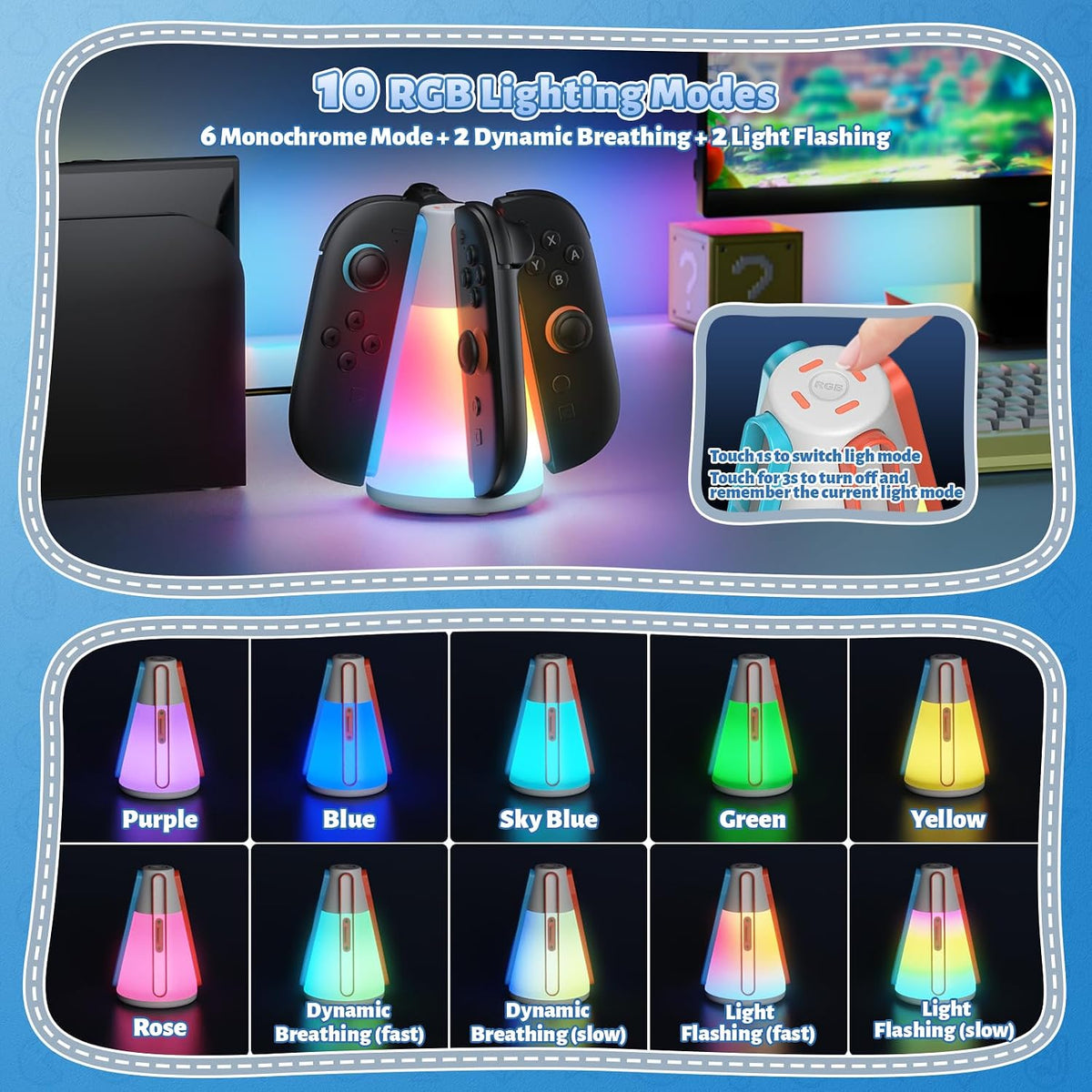 4-in-1 Magnetic Controller Charging Dock for Switch 2 with RGB Lights